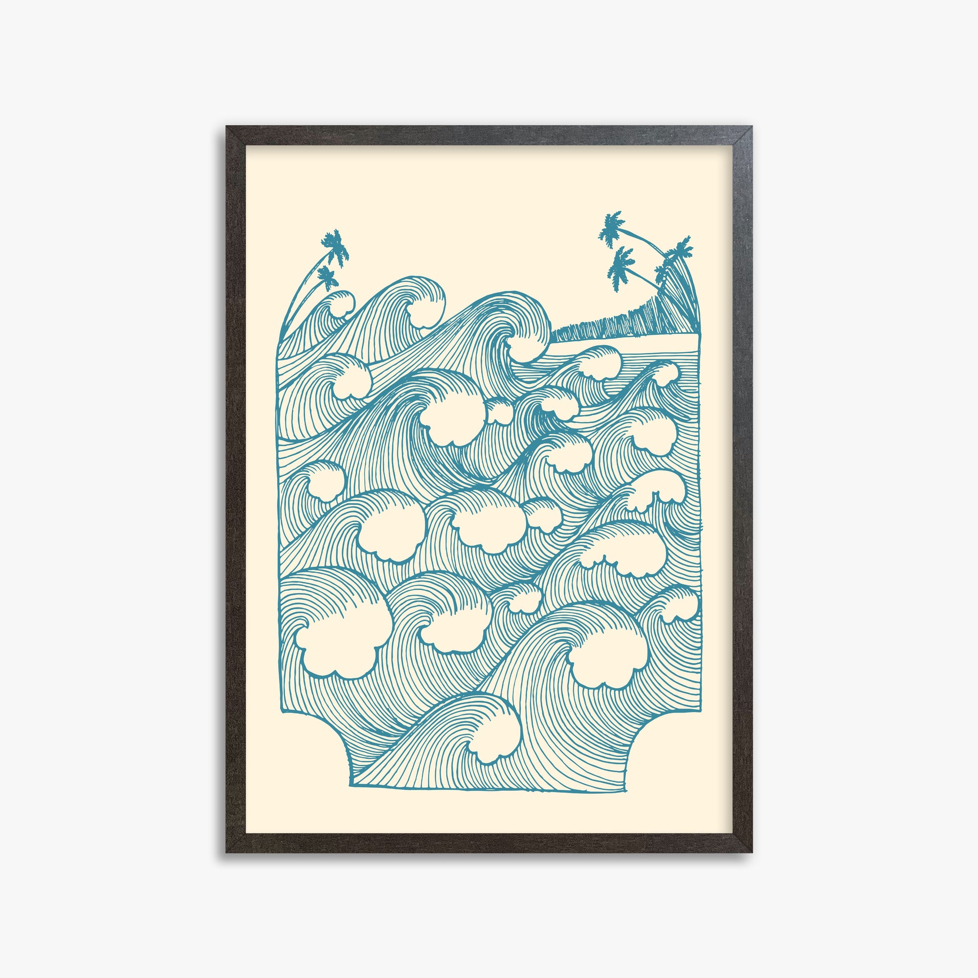 Vintage Great Waves, 50x70cm Framed Poster With Espresso Frame