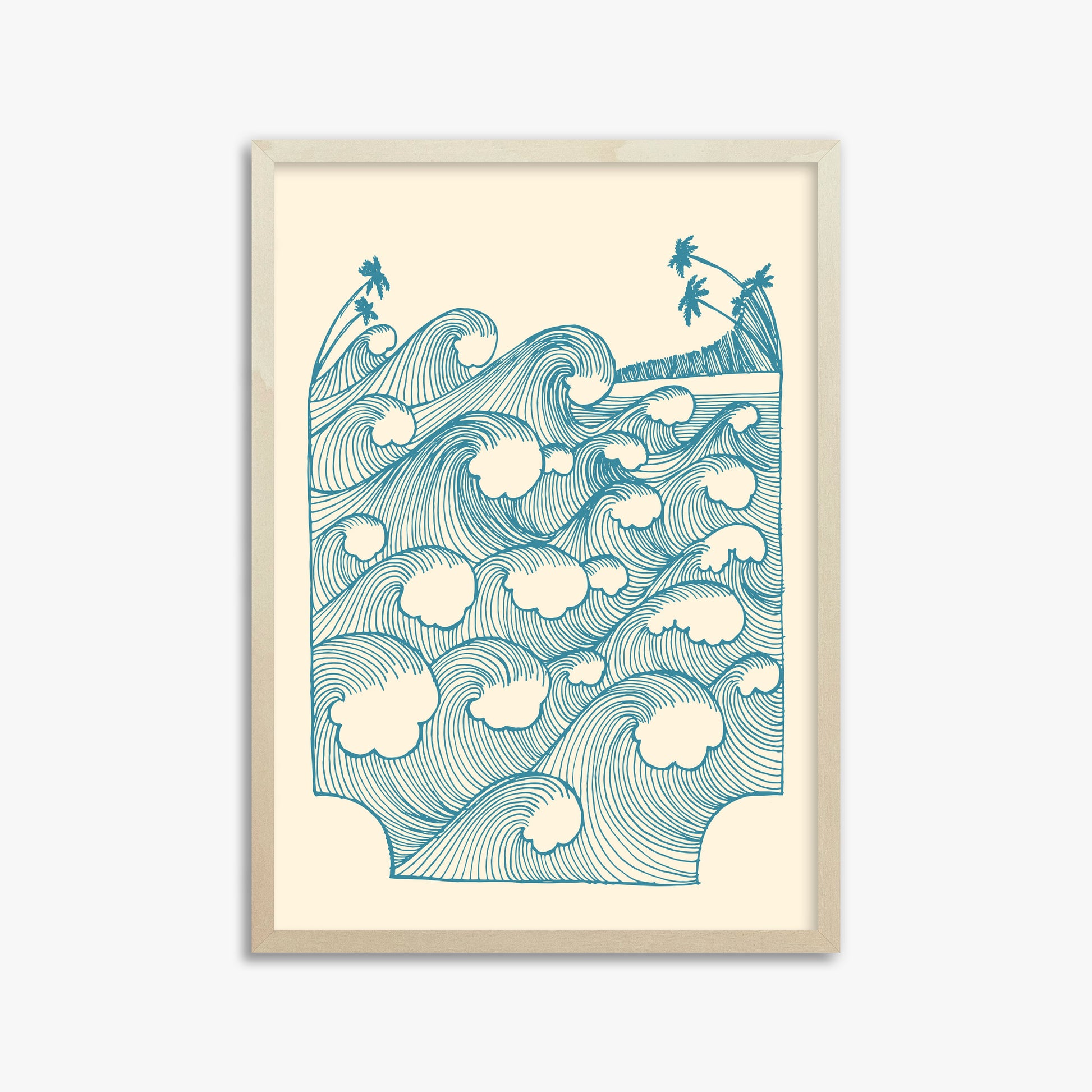 Vintage Great Waves, 50x70cm Framed Poster With Lime Wood Frame