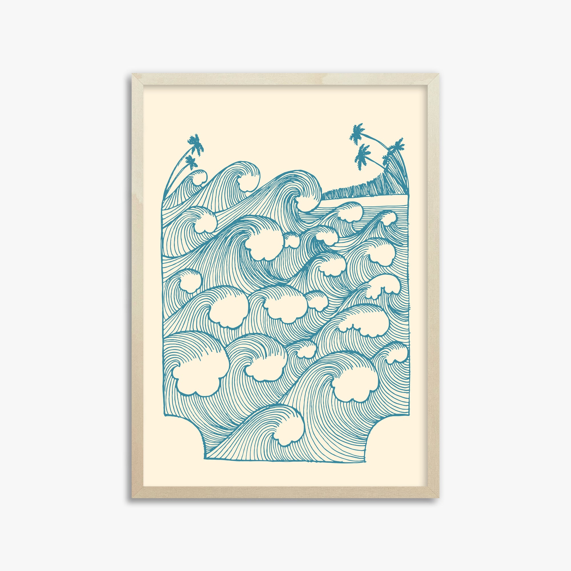 Vintage Great Waves, 50x70cm Framed Poster With Lime Wood Frame