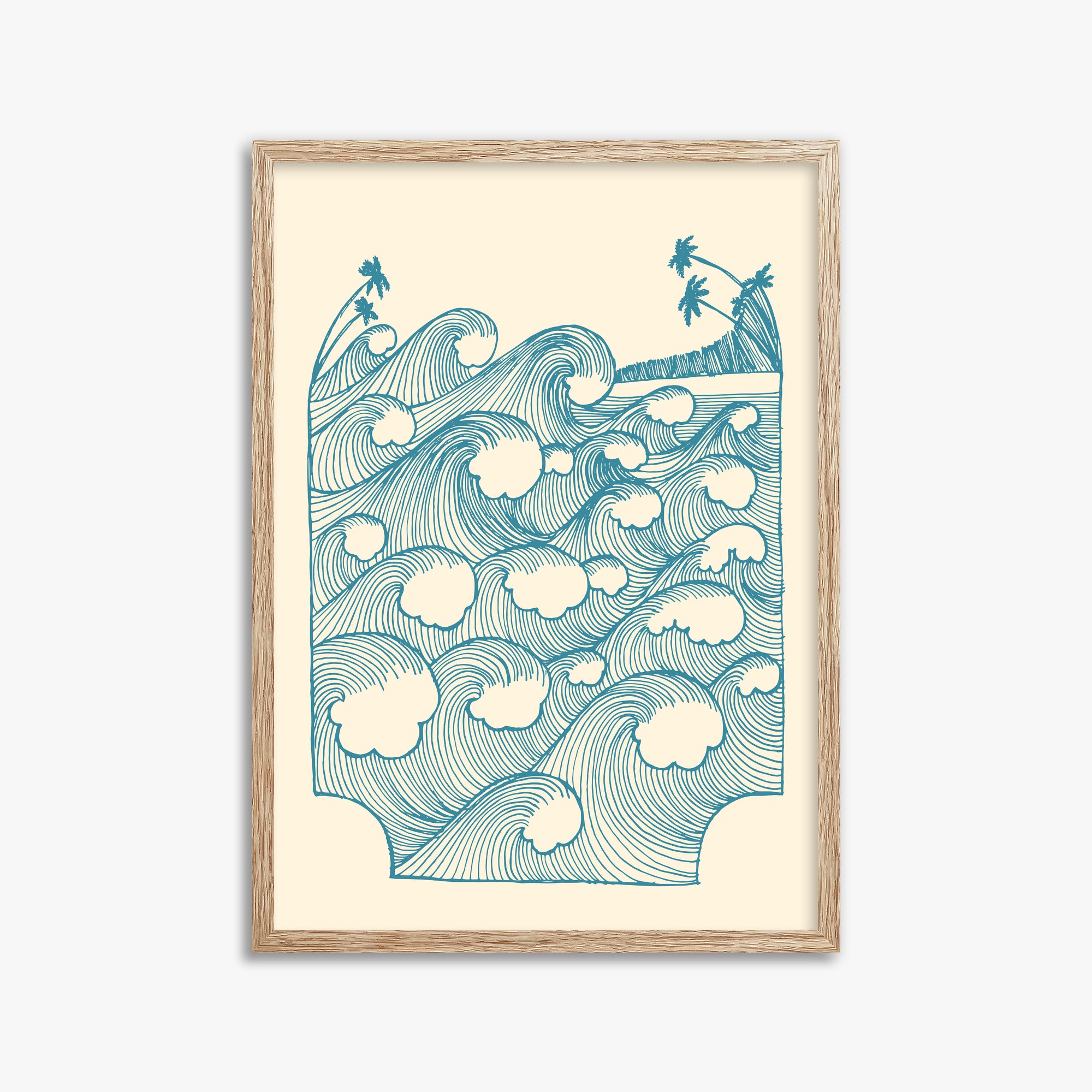 Vintage Great Waves, 50x70cm Framed Poster With Raw Oak Frame