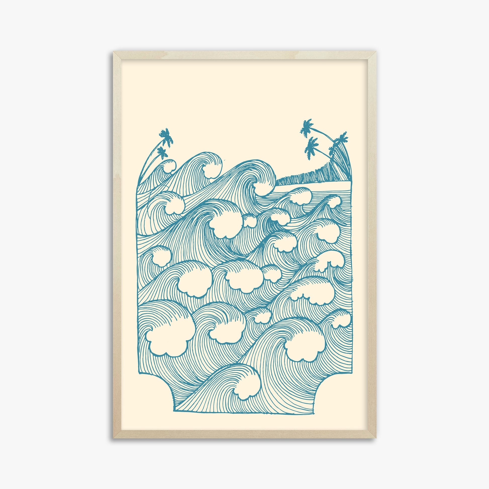 Vintage Great Waves, 61x91cm Framed Poster With Lime Wood Frame