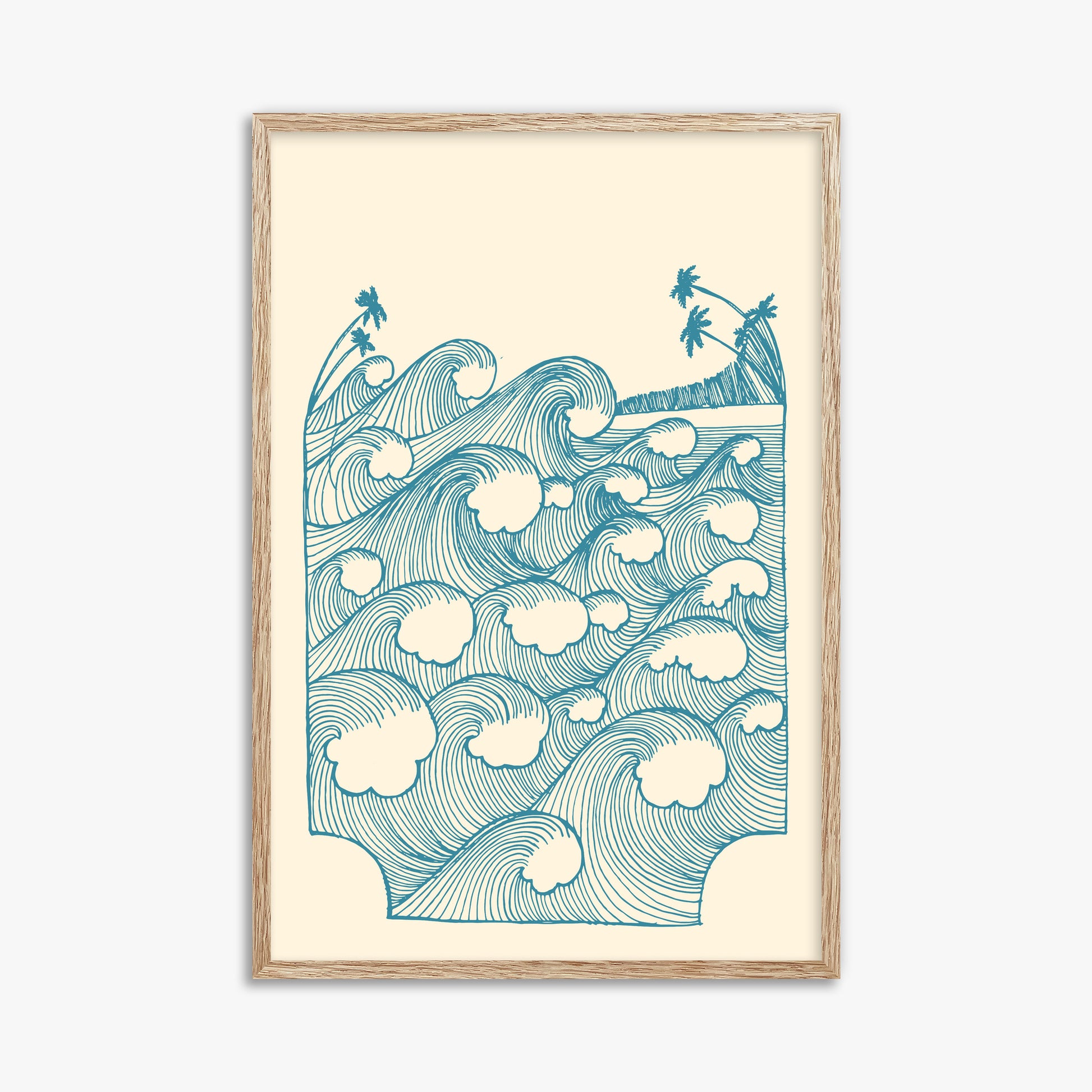Vintage Great Waves, 61x91cm Framed Poster With Raw Oak Frame
