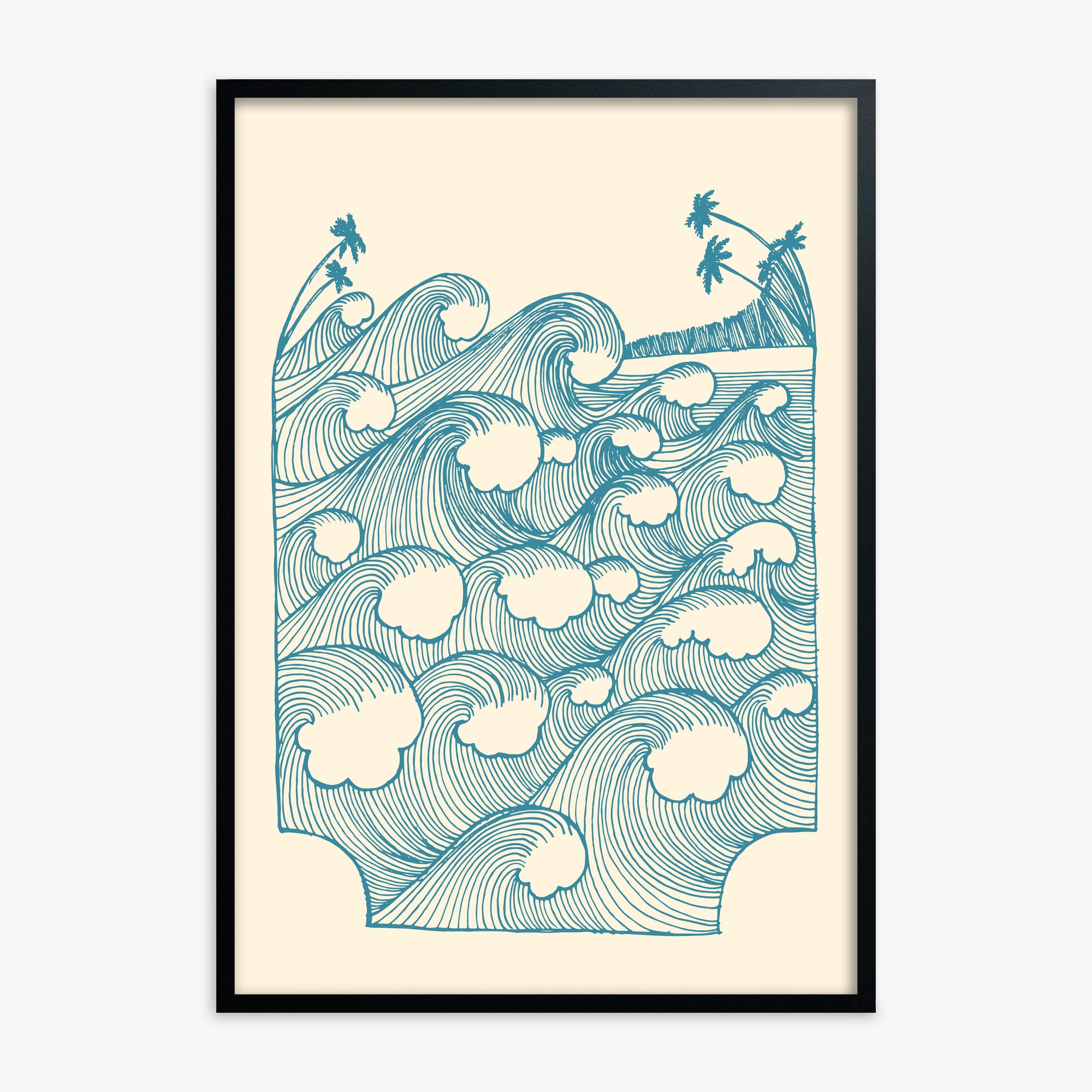 Vintage Great Waves, Black Framed Poster With Black Frame