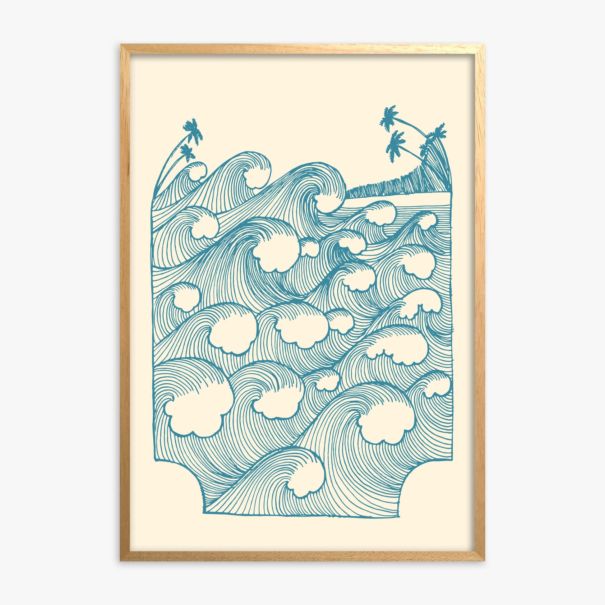 Vintage Great Waves, Oak Framed Poster With Oak Frame