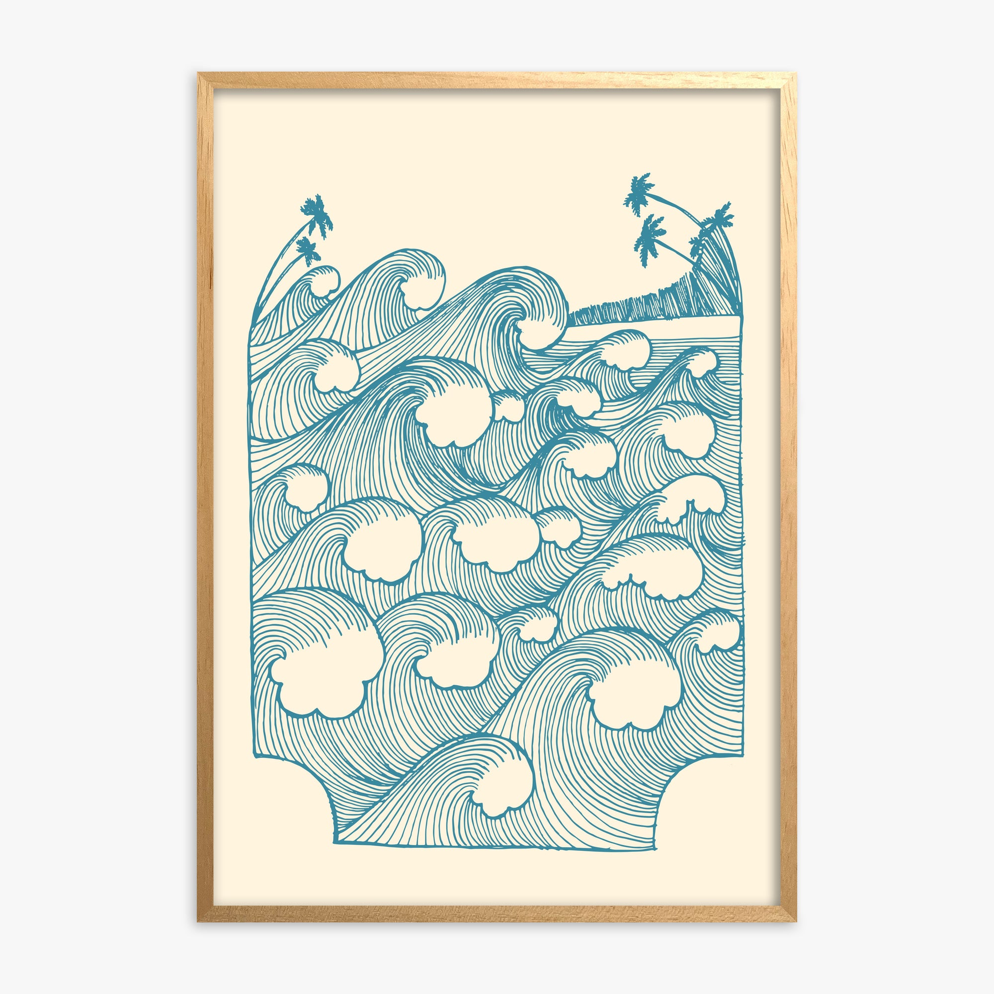 Vintage Great Waves, Oak Framed Poster With Oak Frame