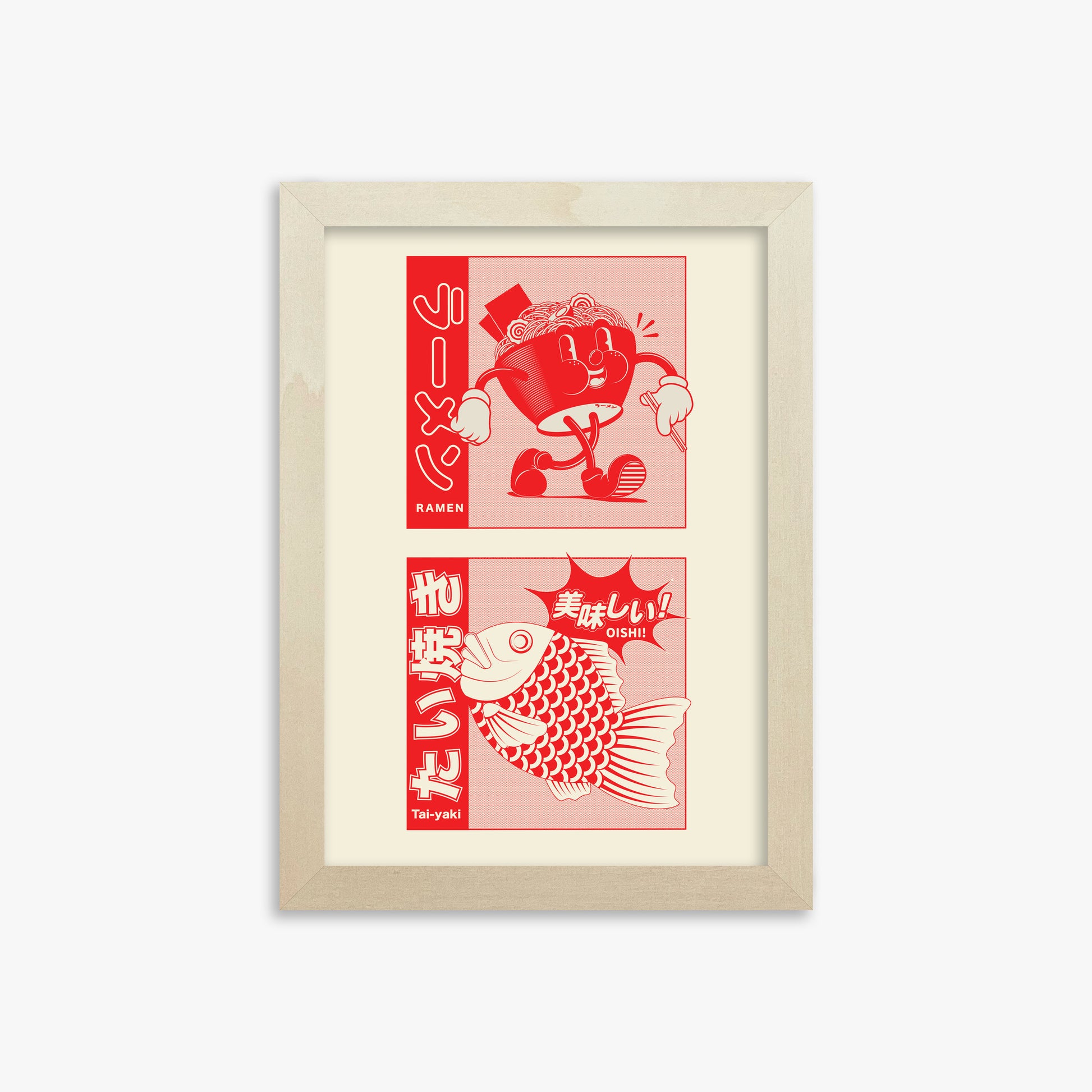 Taiyaki & Ramen, 21x30cm Framed Poster With Lime Wood Frame