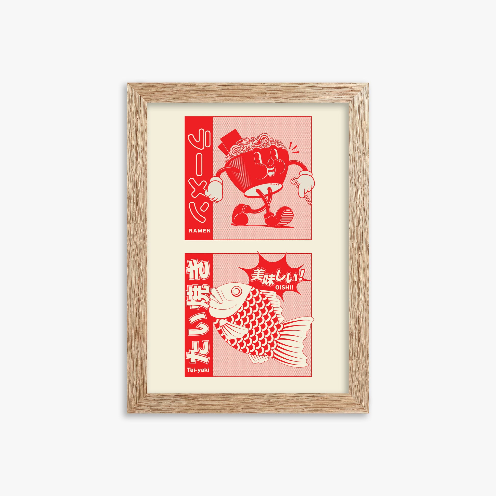 Taiyaki & Ramen, 21x30cm Framed Poster With Raw Oak Frame
