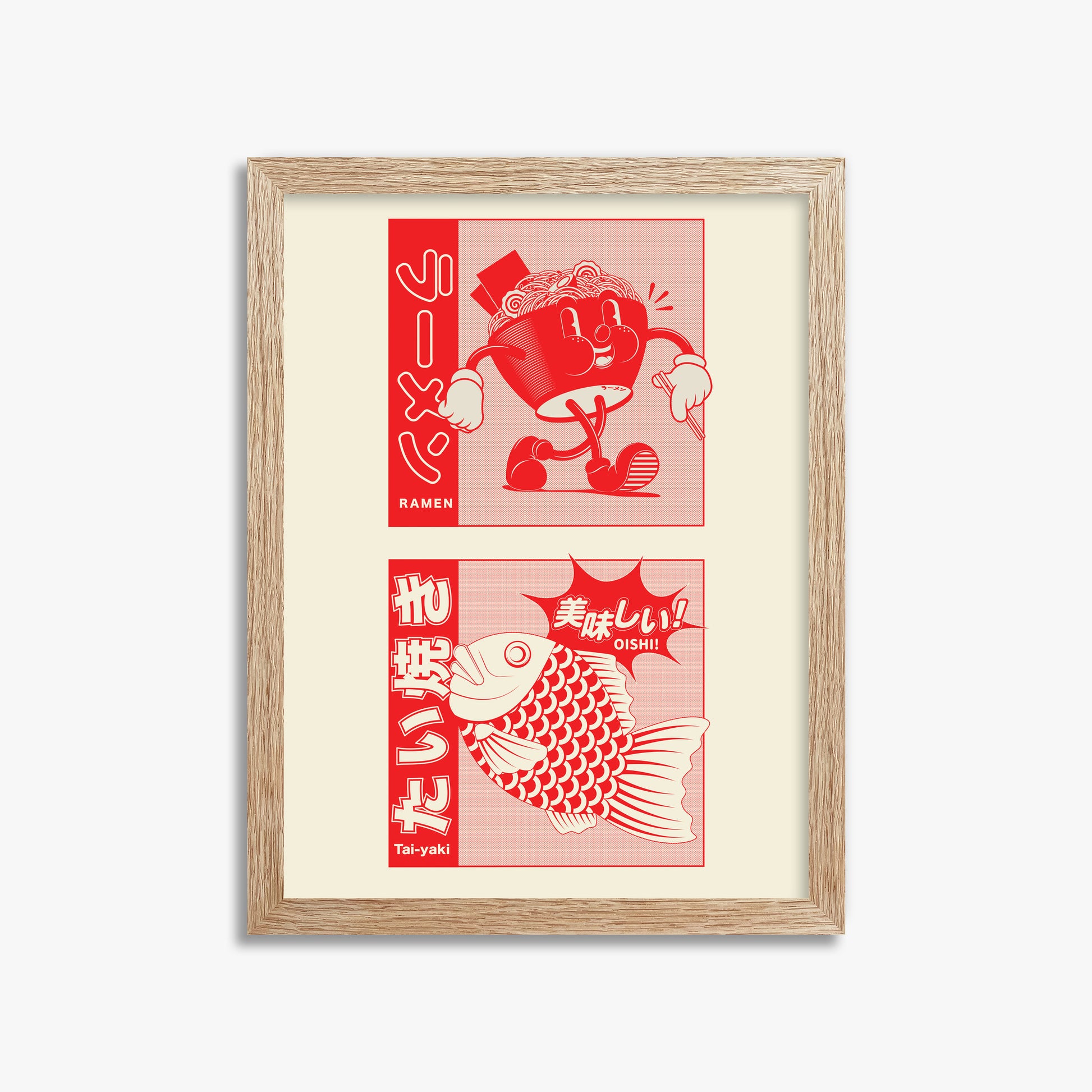 Taiyaki & Ramen, 30x40cm Framed Poster With Raw Oak Frame