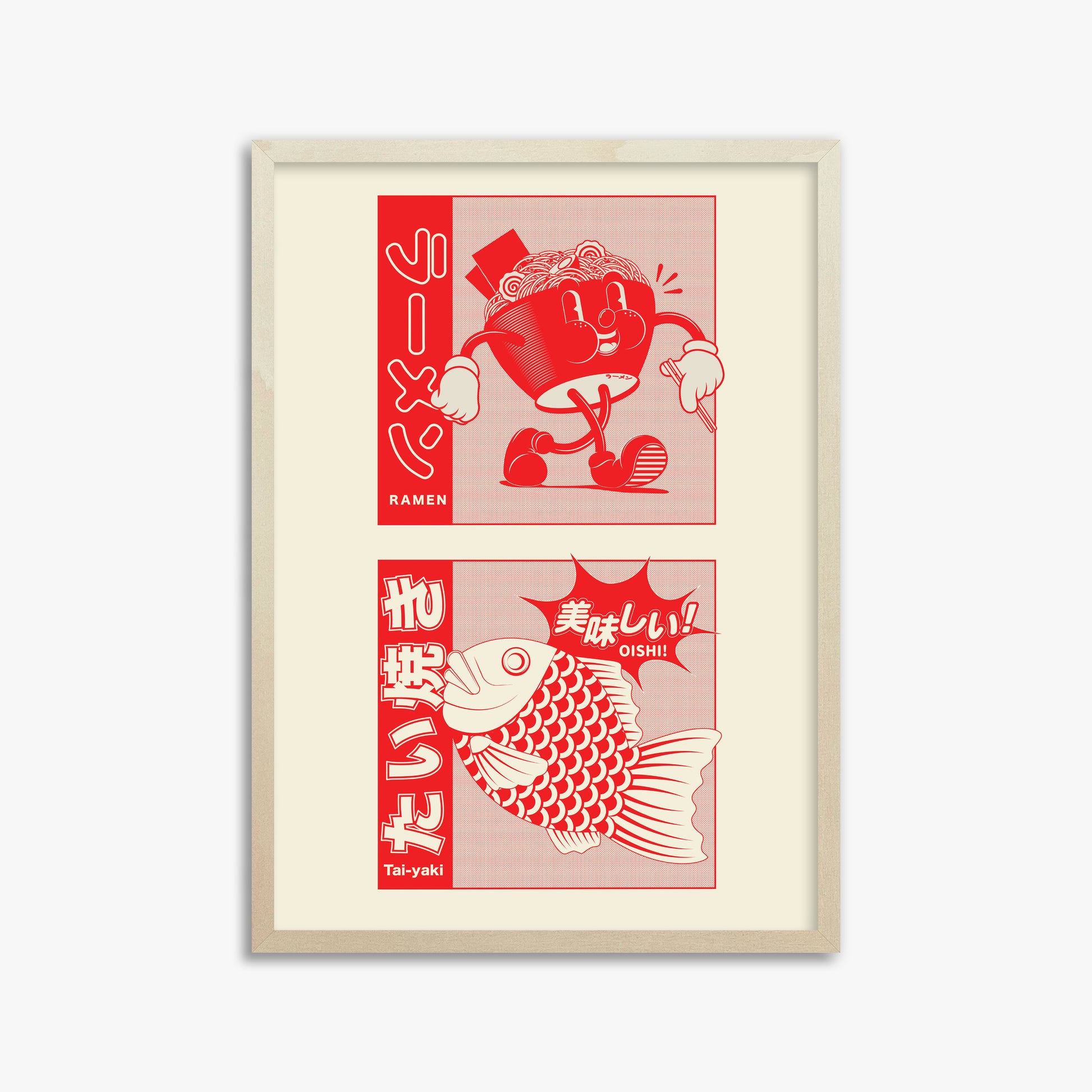 Taiyaki & Ramen, 50x70cm Framed Poster With Lime Wood Frame