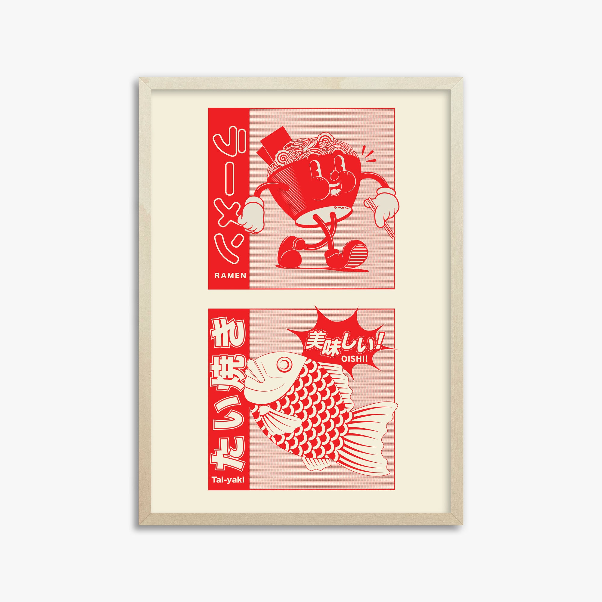 Taiyaki & Ramen, 50x70cm Framed Poster With Lime Wood Frame