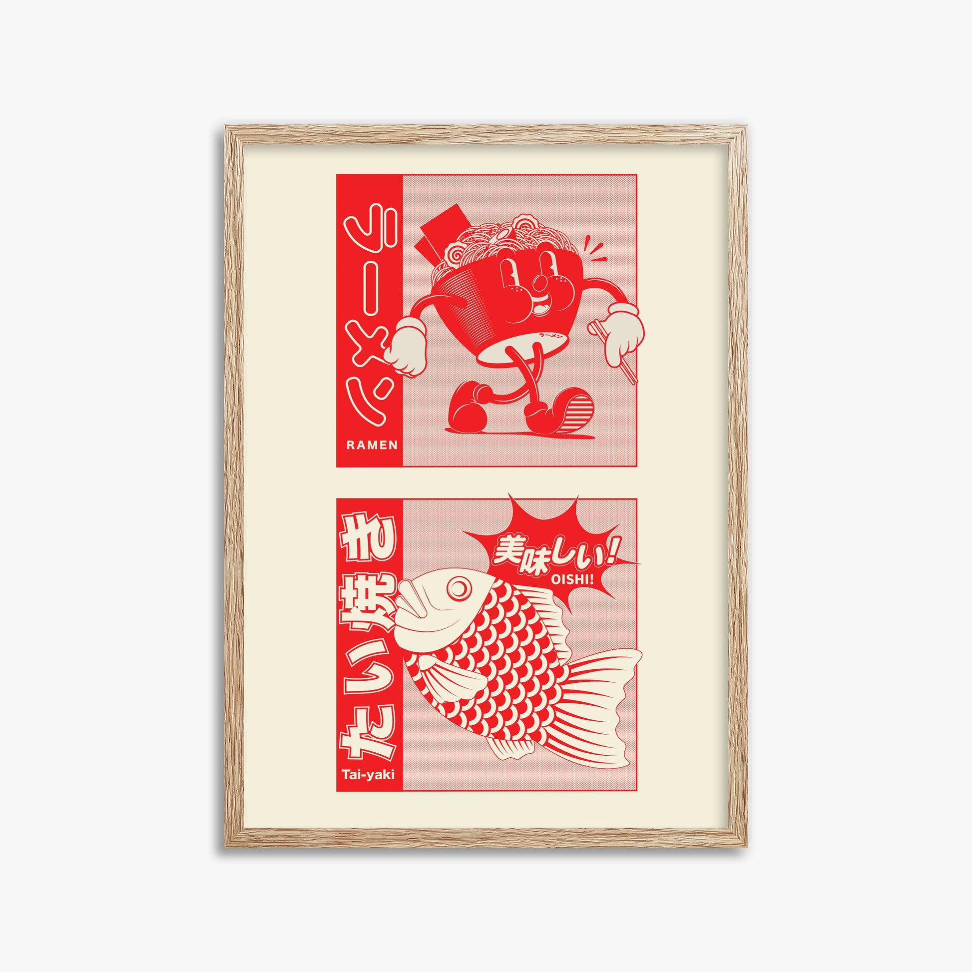 Taiyaki & Ramen, 50x70cm Framed Poster With Raw Oak Frame