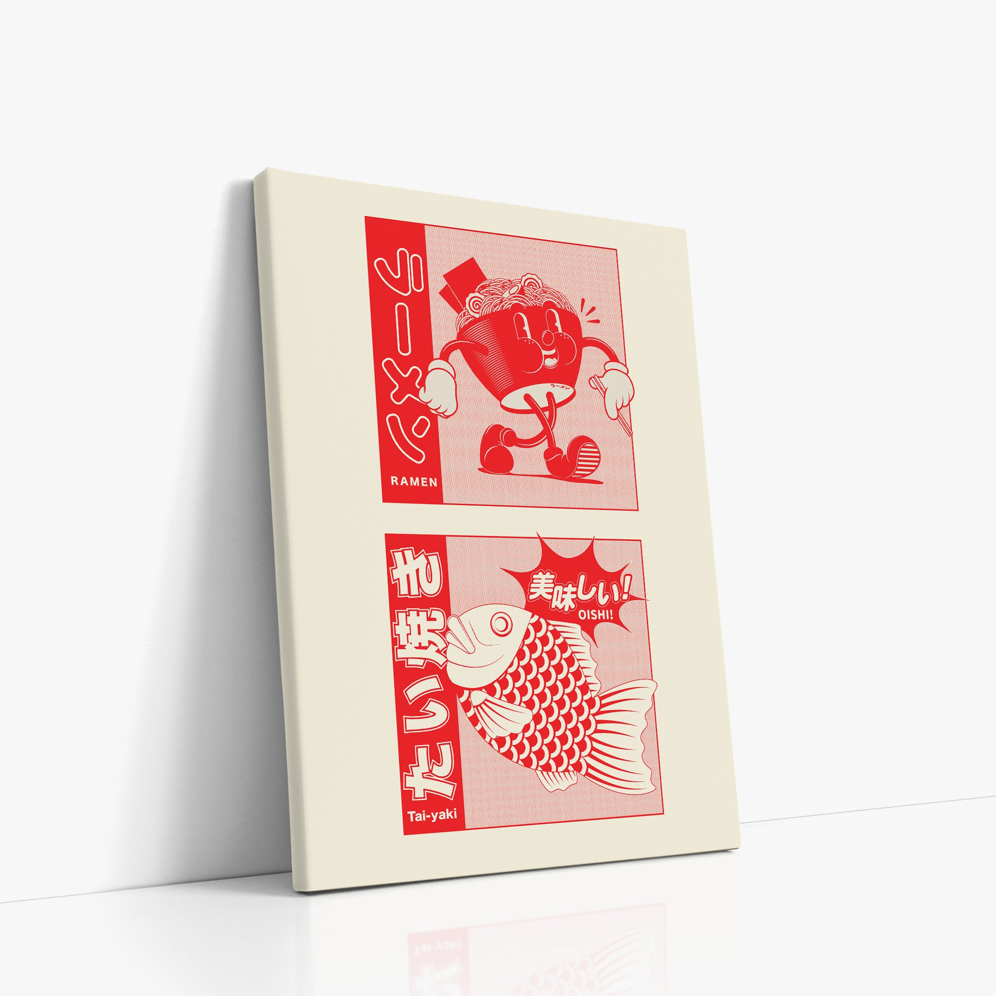 Taiyaki & Ramen, 50x70cm Satin Canvas Poster Left Angle