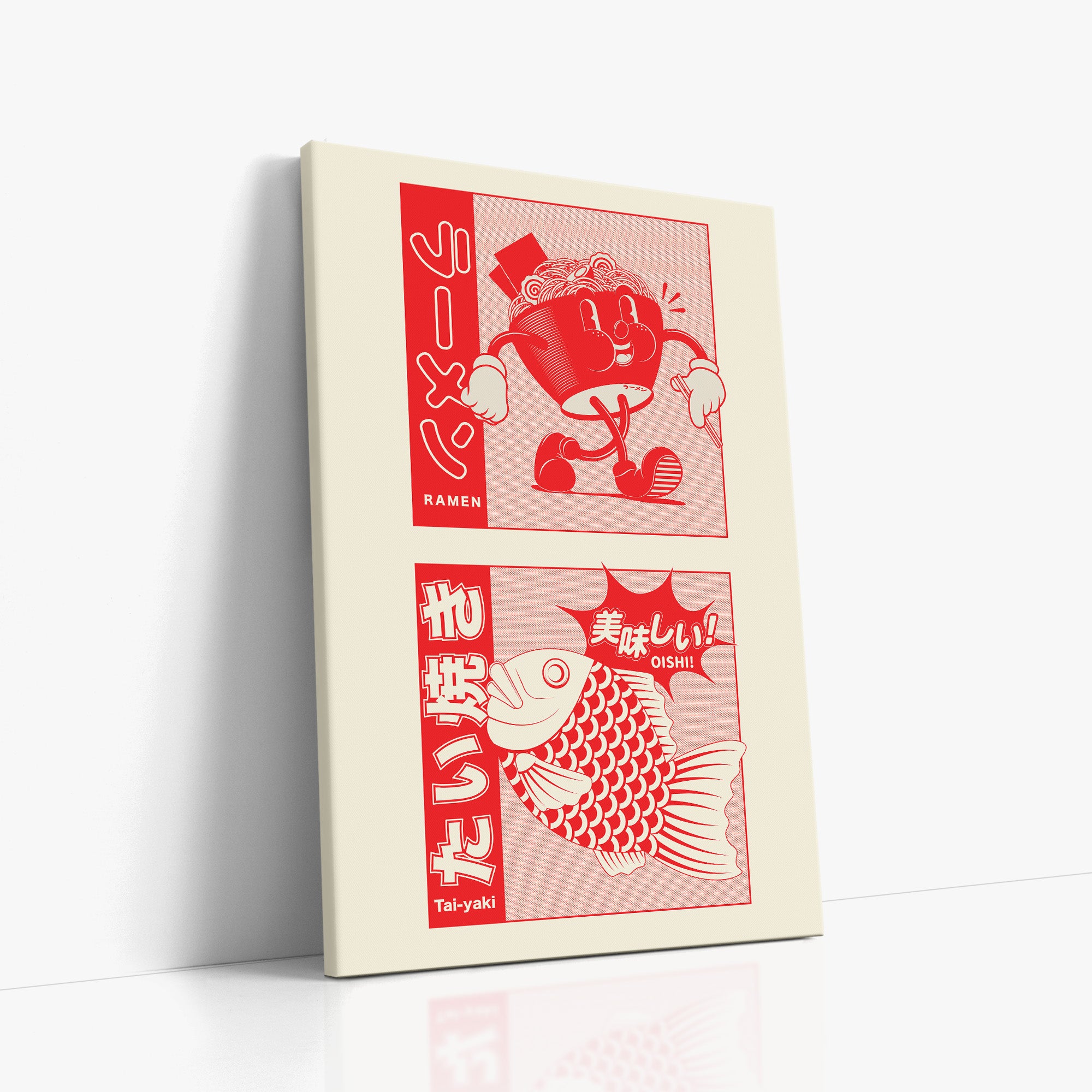 Taiyaki & Ramen, 60x90cm Satin Canvas Poster Left Angle