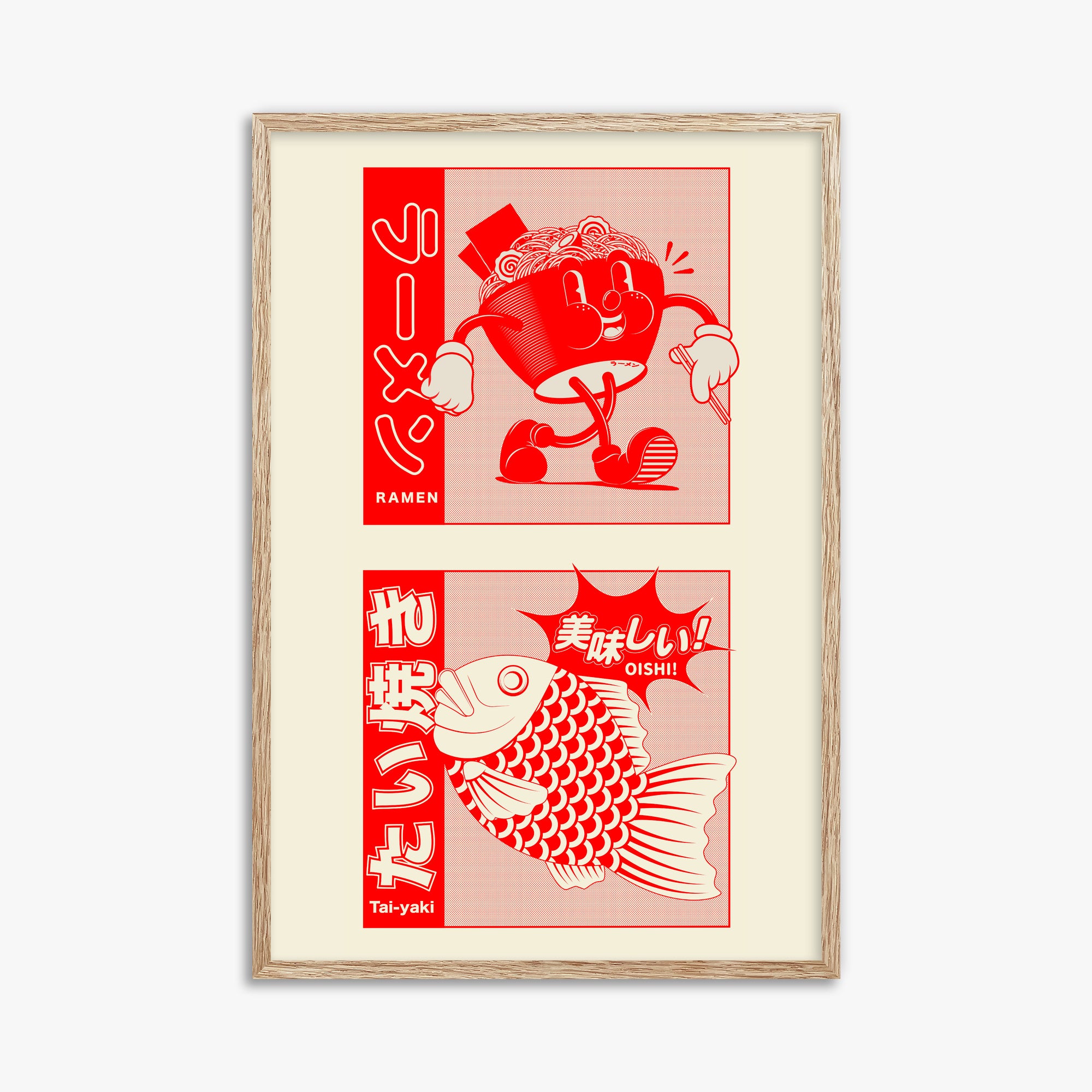 Taiyaki & Ramen, 61x91cm Framed Poster With Raw Oak Frame
