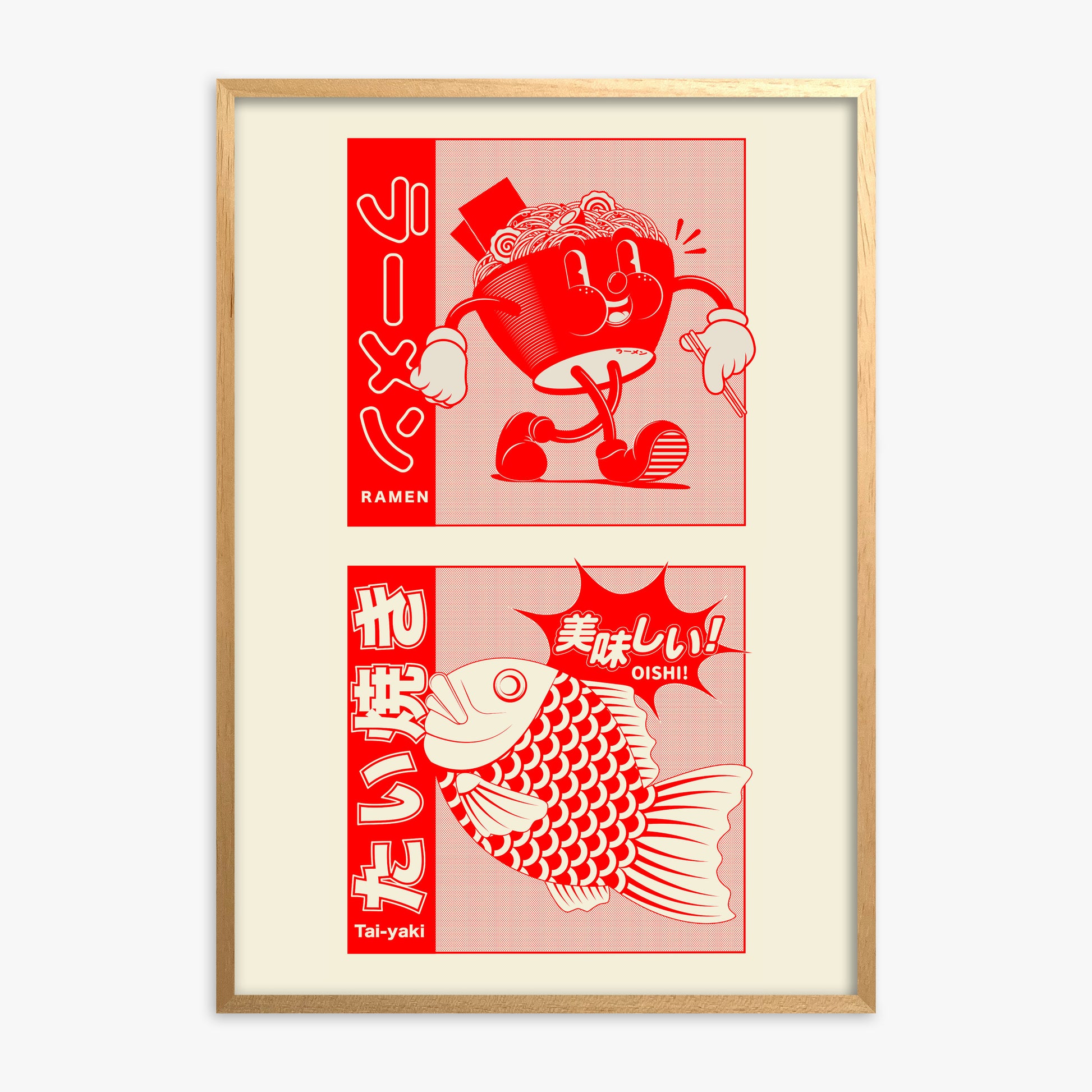 Taiyaki & Ramen, Oak Framed Poster With Oak Frame
