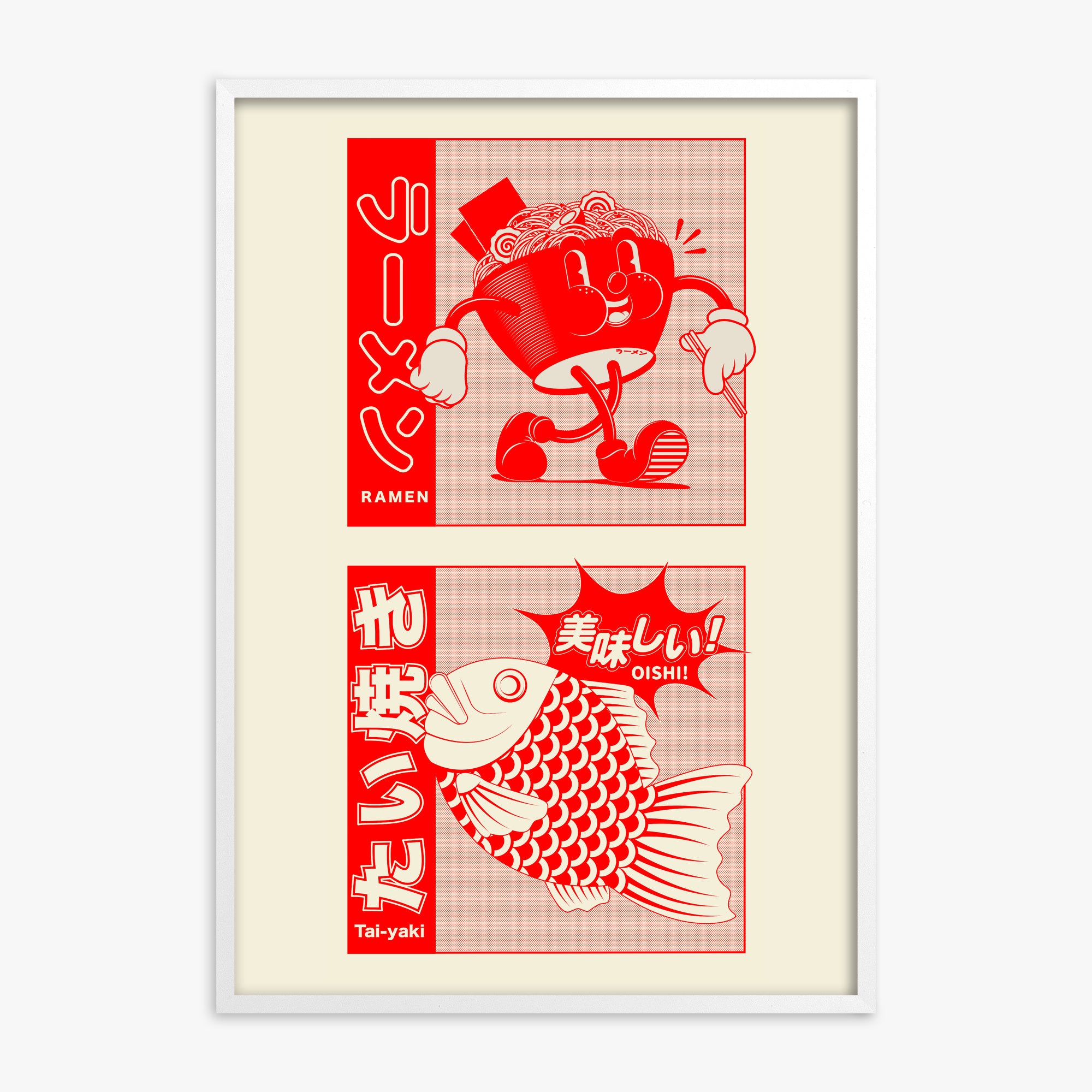 Taiyaki & Ramen, White Framed Poster With White Frame